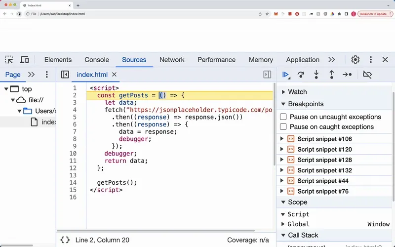 debugger statement setting breakpoints to debug